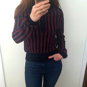 Vintage Wool Retro Striped Sweater Navy Red